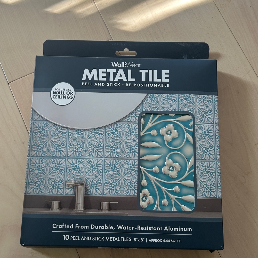NIB 10-Pack Peel & Stick Tiles 8×8 Turquoise/Silver Backsplash Furniture Art - Picture 7 of 14